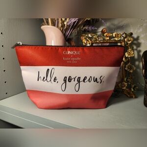 Kate Spade Red Pink White Cosmetic Bag Clinique Hello Gorgeous 10x6x2 Big